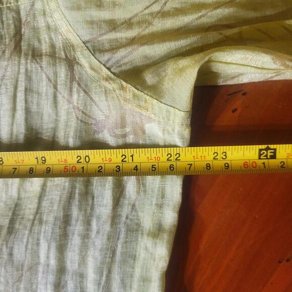 Chico's Chartreuse Sheer Taffeta-Like Button-Up Textured Floral - Sz 2 (Lg) - Picture 7 of 9